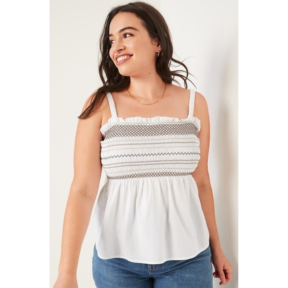Old Navy White Smocked Peplum Tank Top‎ XL Cottagecore Babydoll Cotton